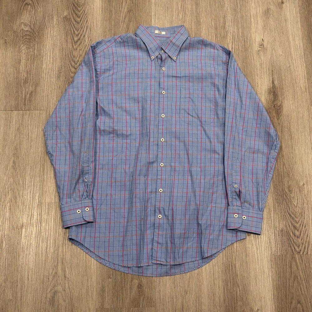 Peter Millar Men’s Size Large Pink Blue Stripe Long Sleeve Button Down Shirt